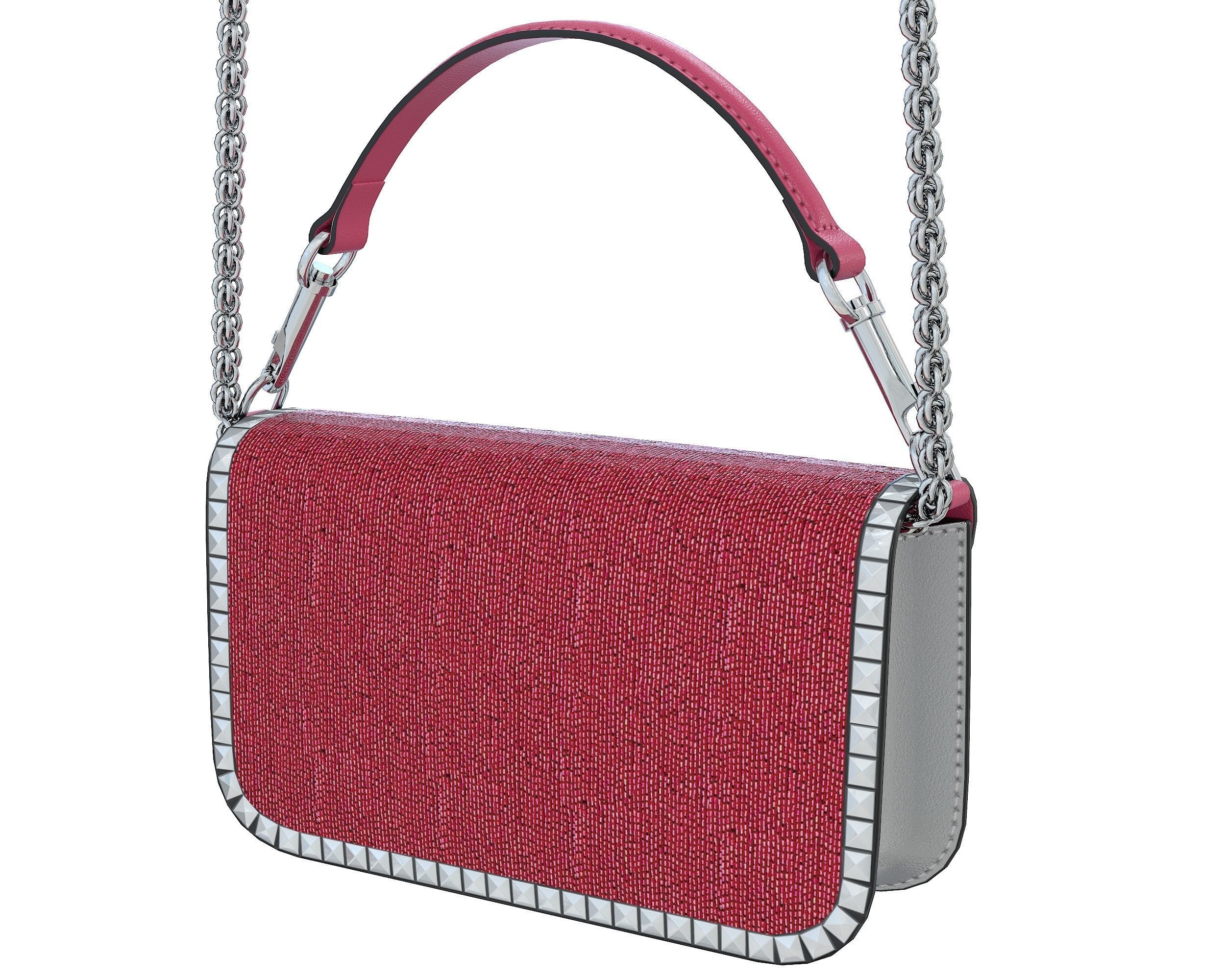 Valentino Garavani Loco Embroidered Crystal Shoulder Bag Pink Low-poly 3D model_4