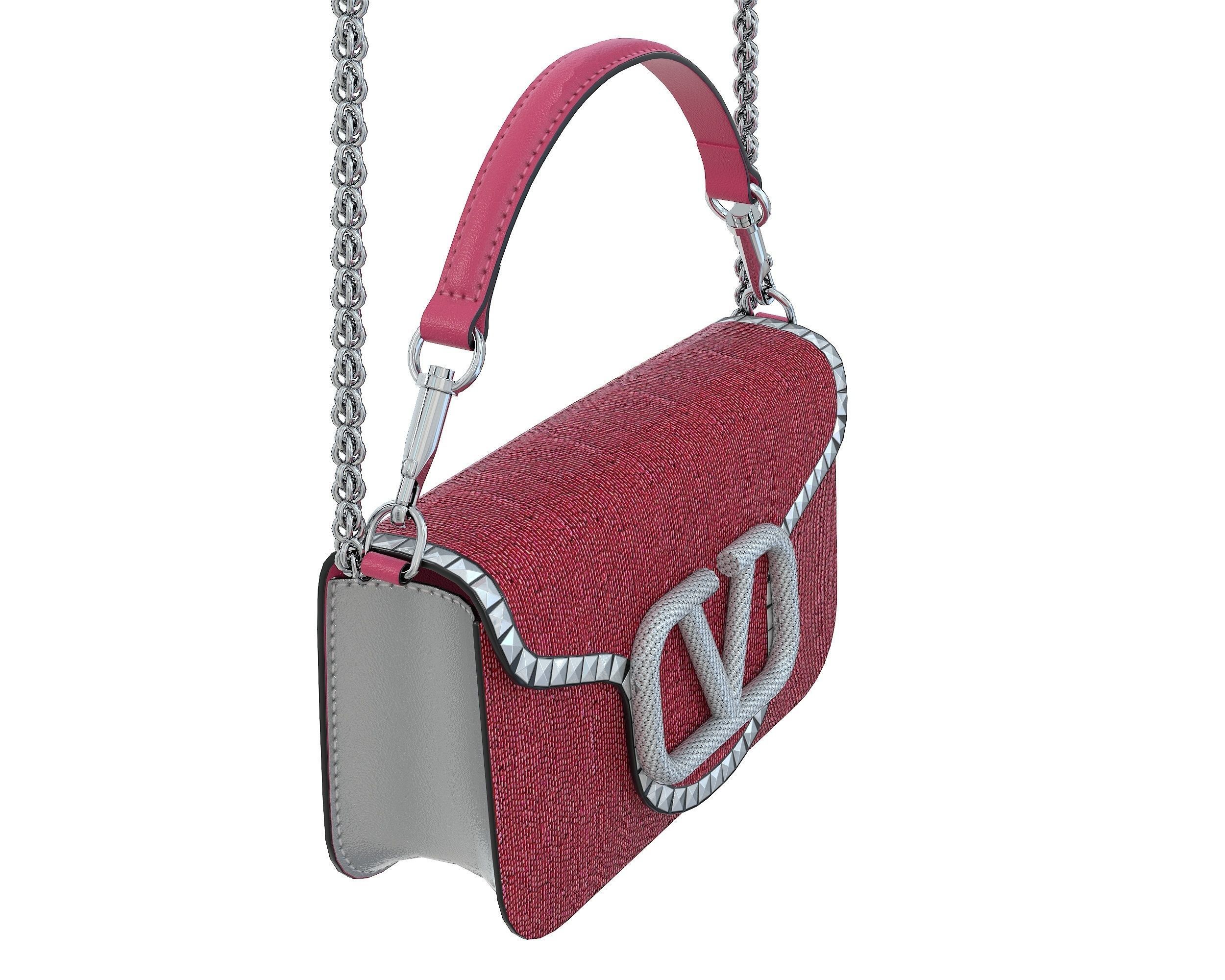 Valentino Garavani Loco Embroidered Crystal Shoulder Bag Pink Low-poly 3D model_3