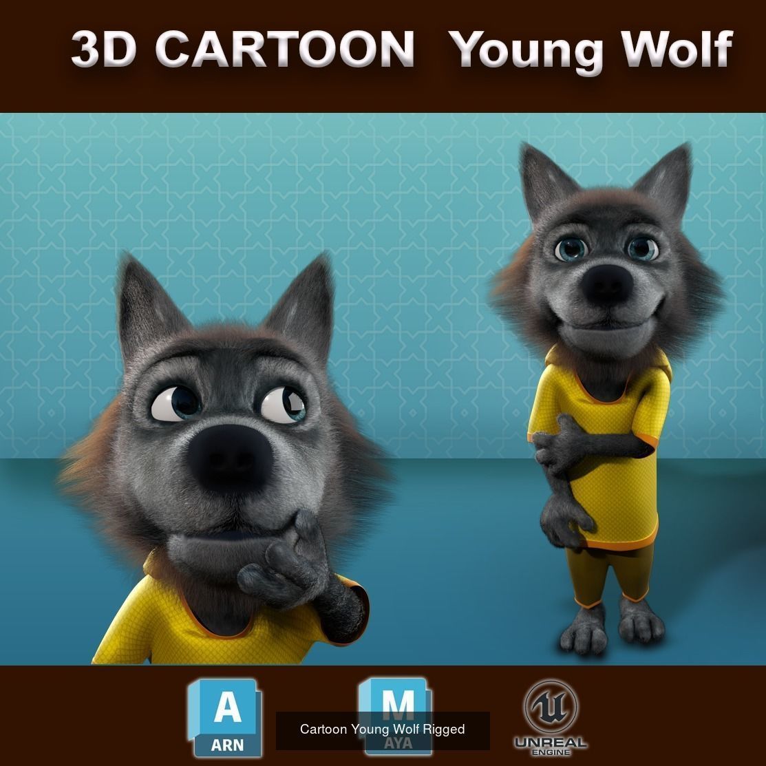 Cartoon Animals Rigged V1 3D Model Collection_11