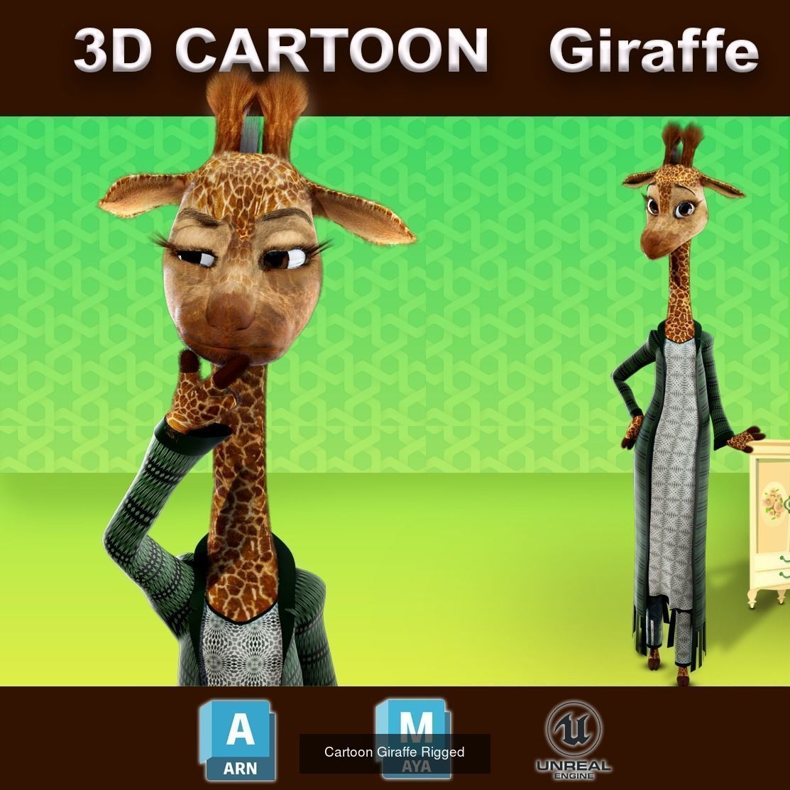 Cartoon Animals Rigged V1 3D Model Collection_6