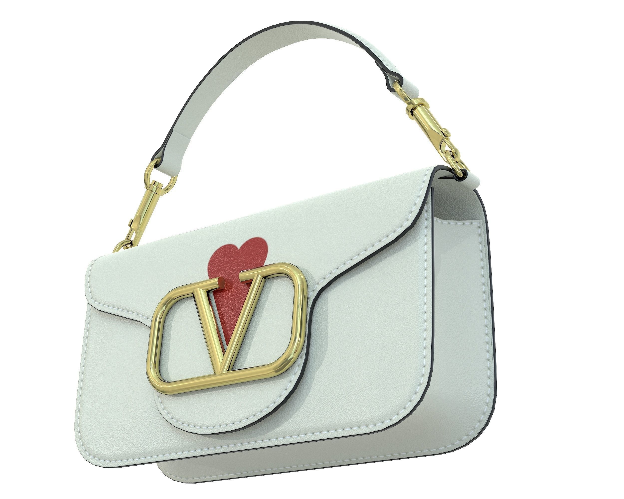 Valentino Garavani Loco Small Shoulder Bag White with Heart Low-poly 3D model_6