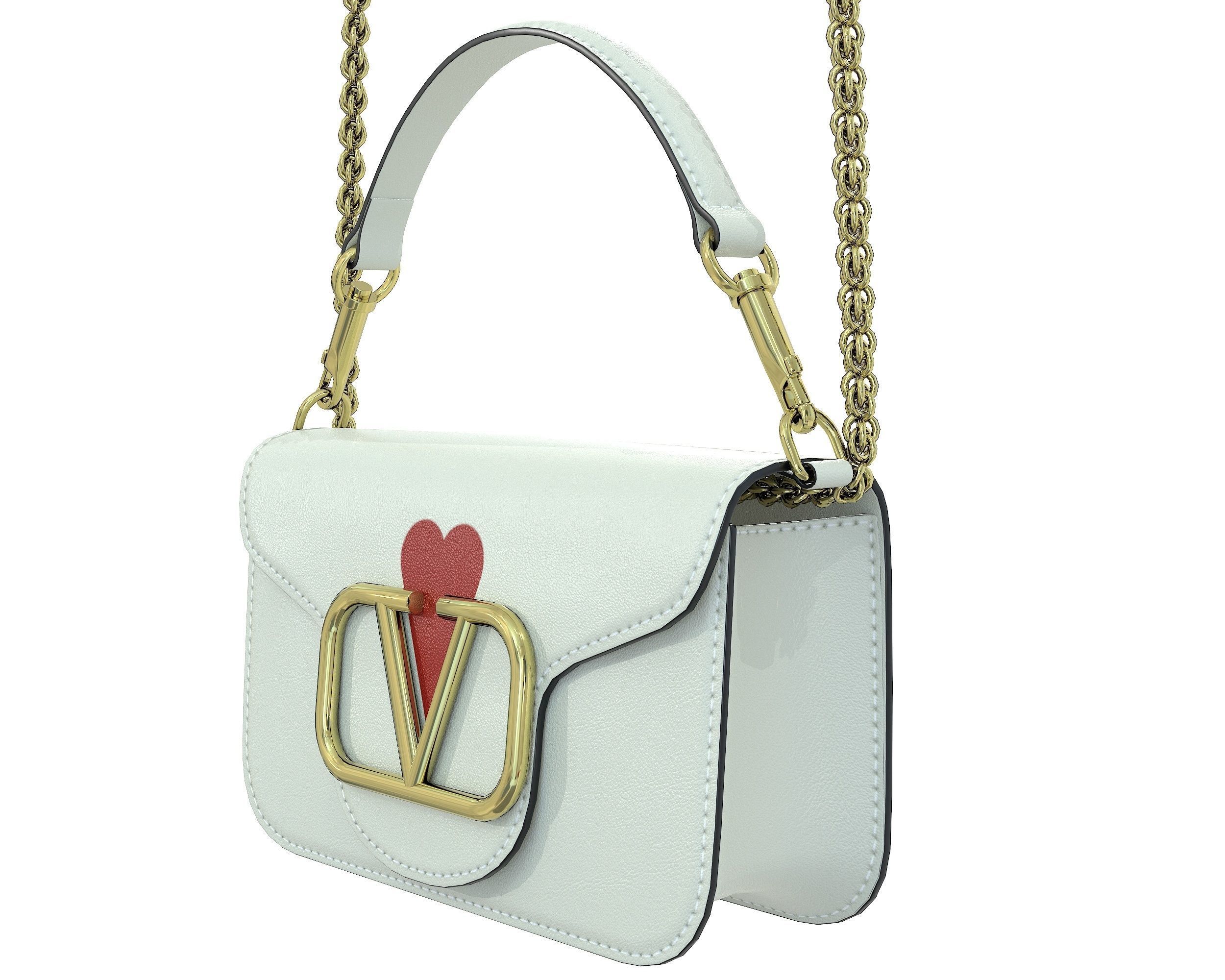 Valentino Garavani Loco Small Shoulder Bag White with Heart Low-poly 3D model_4