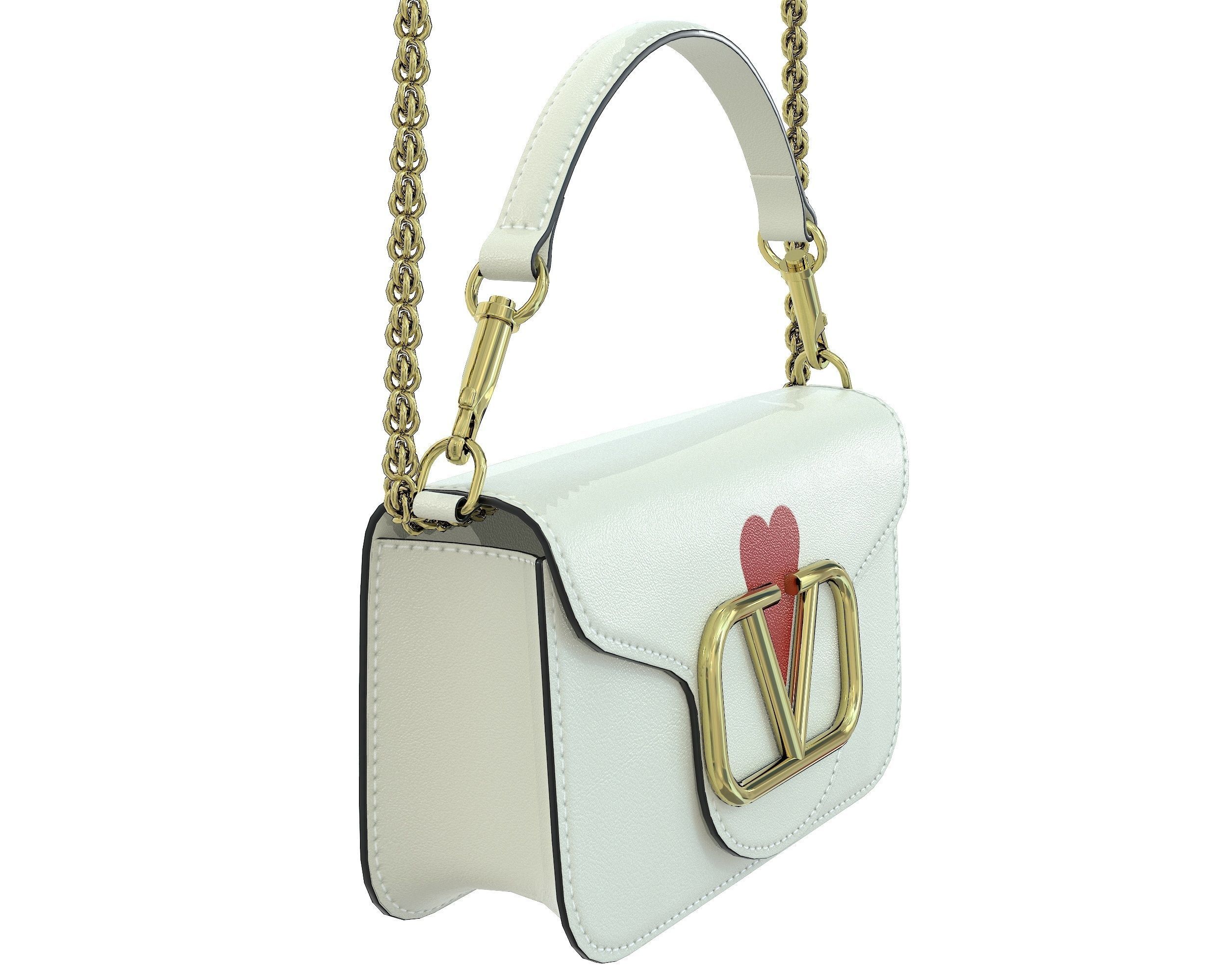 Valentino Garavani Loco Small Shoulder Bag White with Heart Low-poly 3D model_2