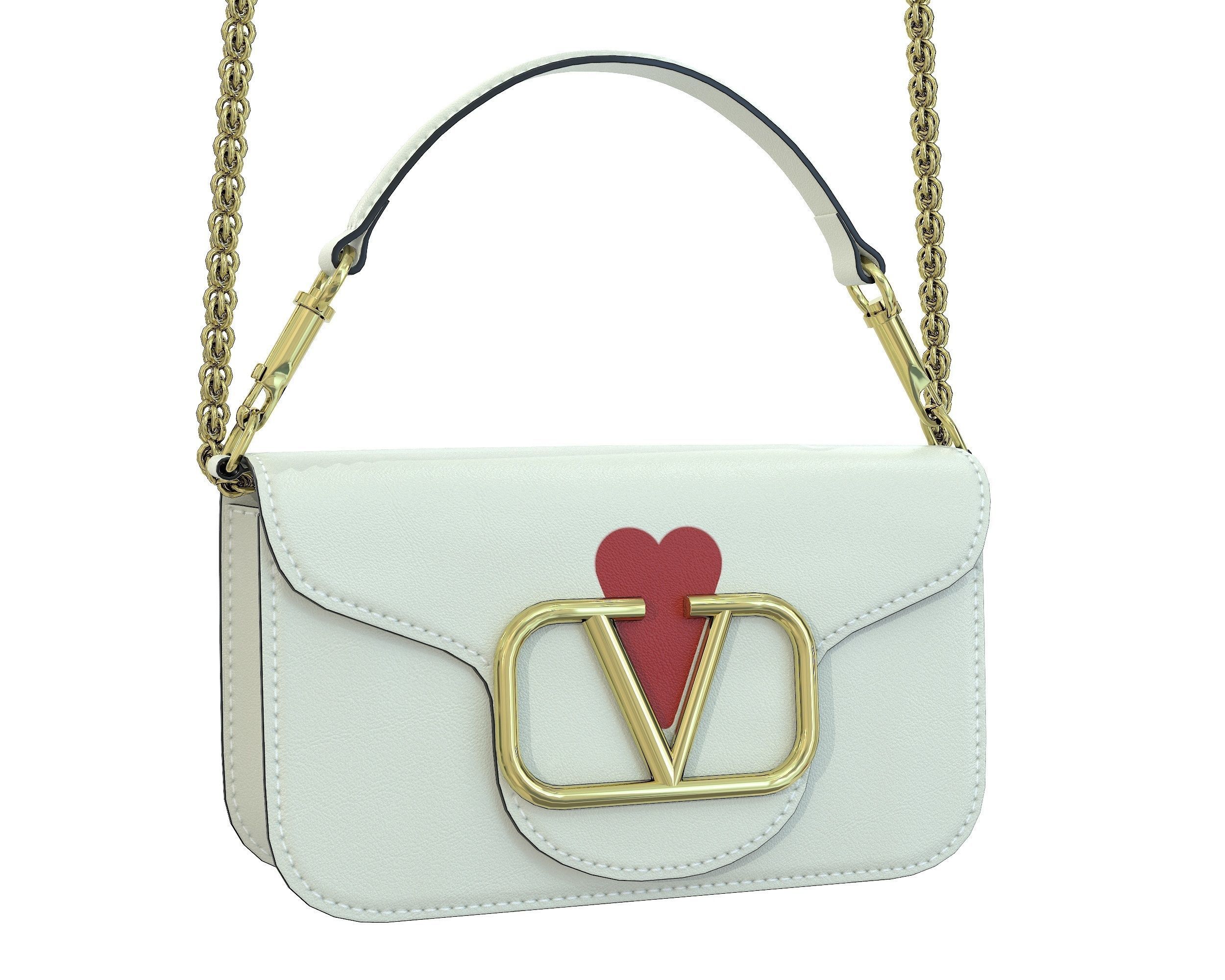 Valentino Garavani Loco Small Shoulder Bag White with Heart Low-poly 3D model_7