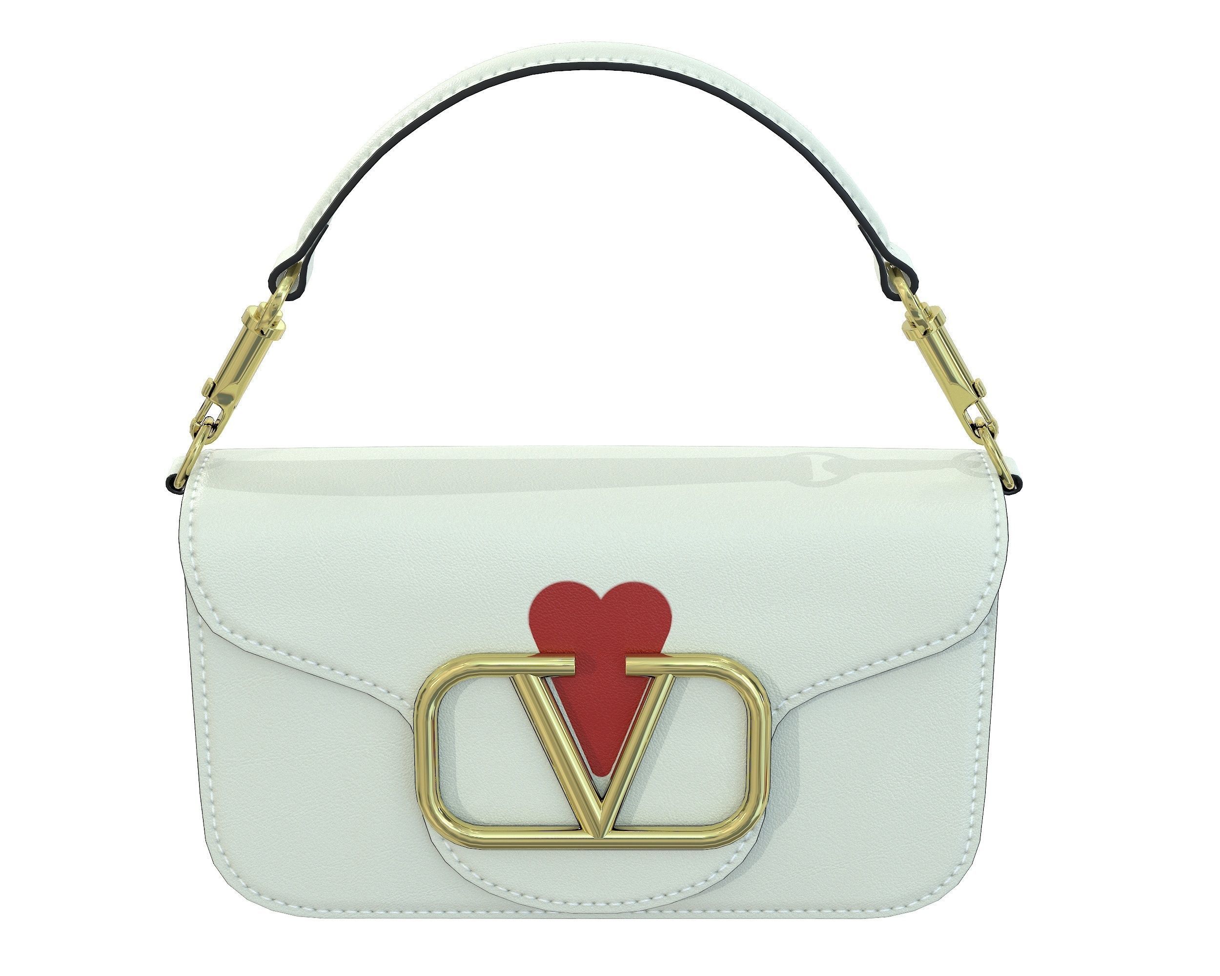 Valentino Garavani Loco Small Shoulder Bag White with Heart Low-poly 3D model_5