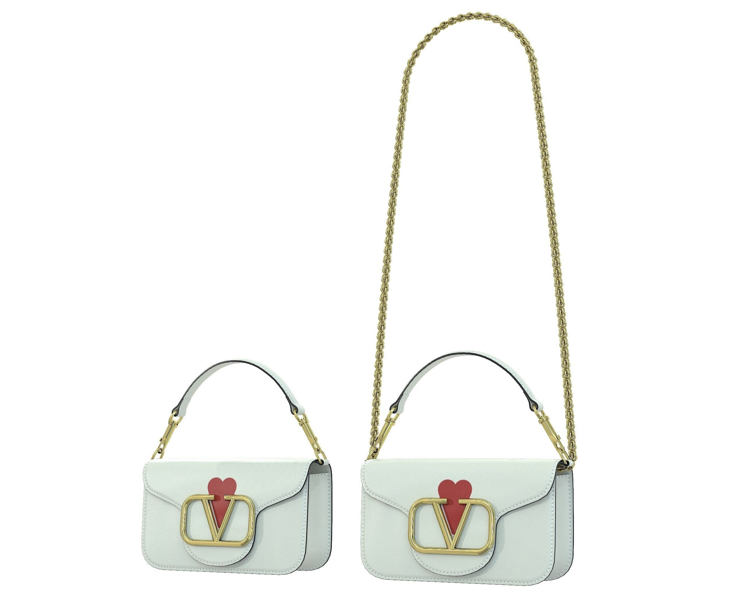 Valentino Garavani Loco Small Shoulder Bag White with Heart Low-poly 3D model_1