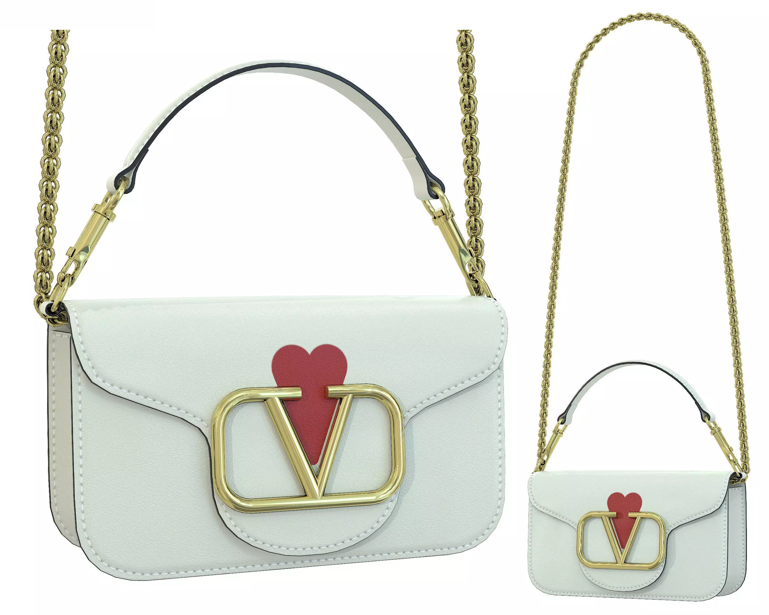 Valentino Garavani Loco Small Shoulder Bag White with Heart Low-poly 3D model_0