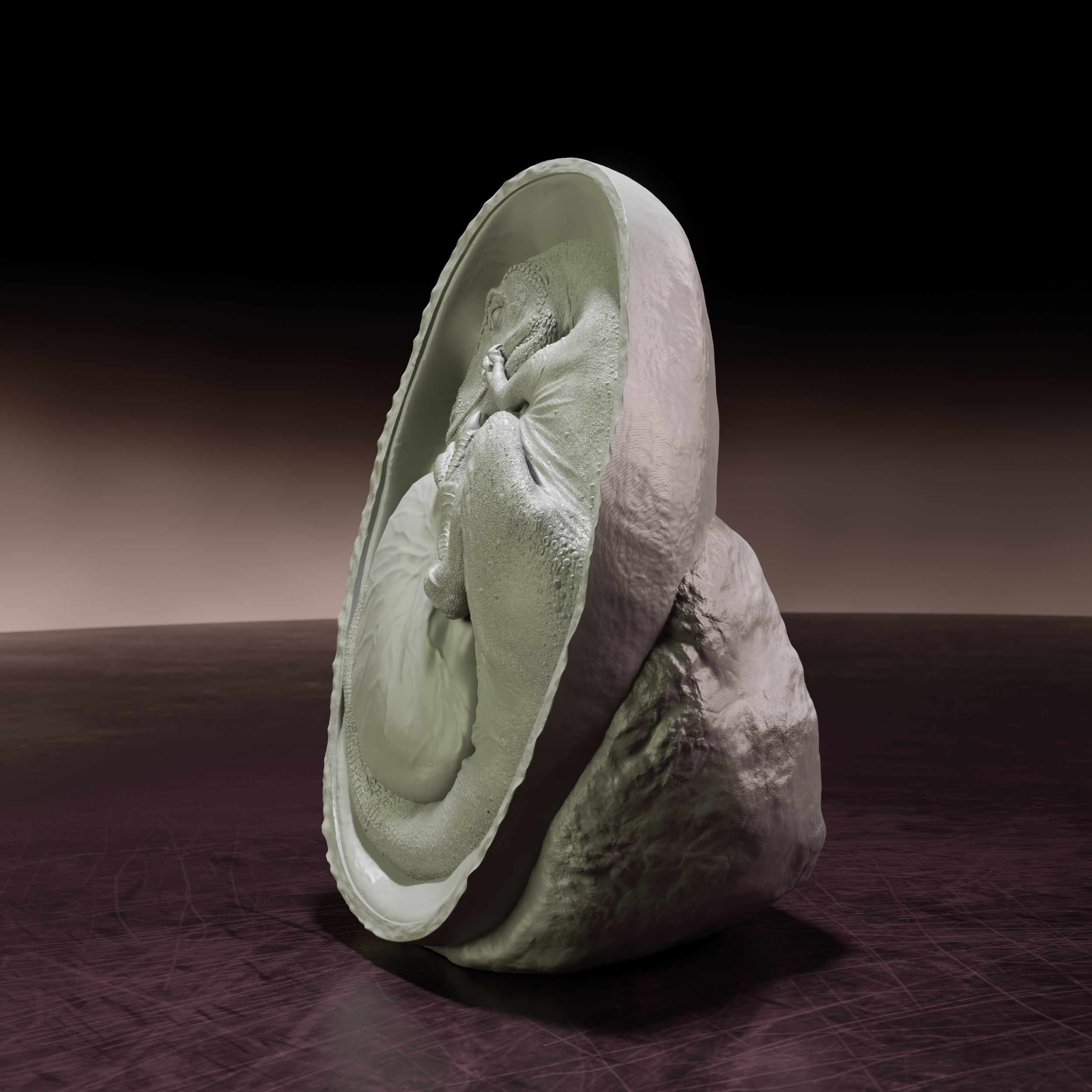 Charcharadontosaurus embryo - pre-supported dino egg 3D print model_4