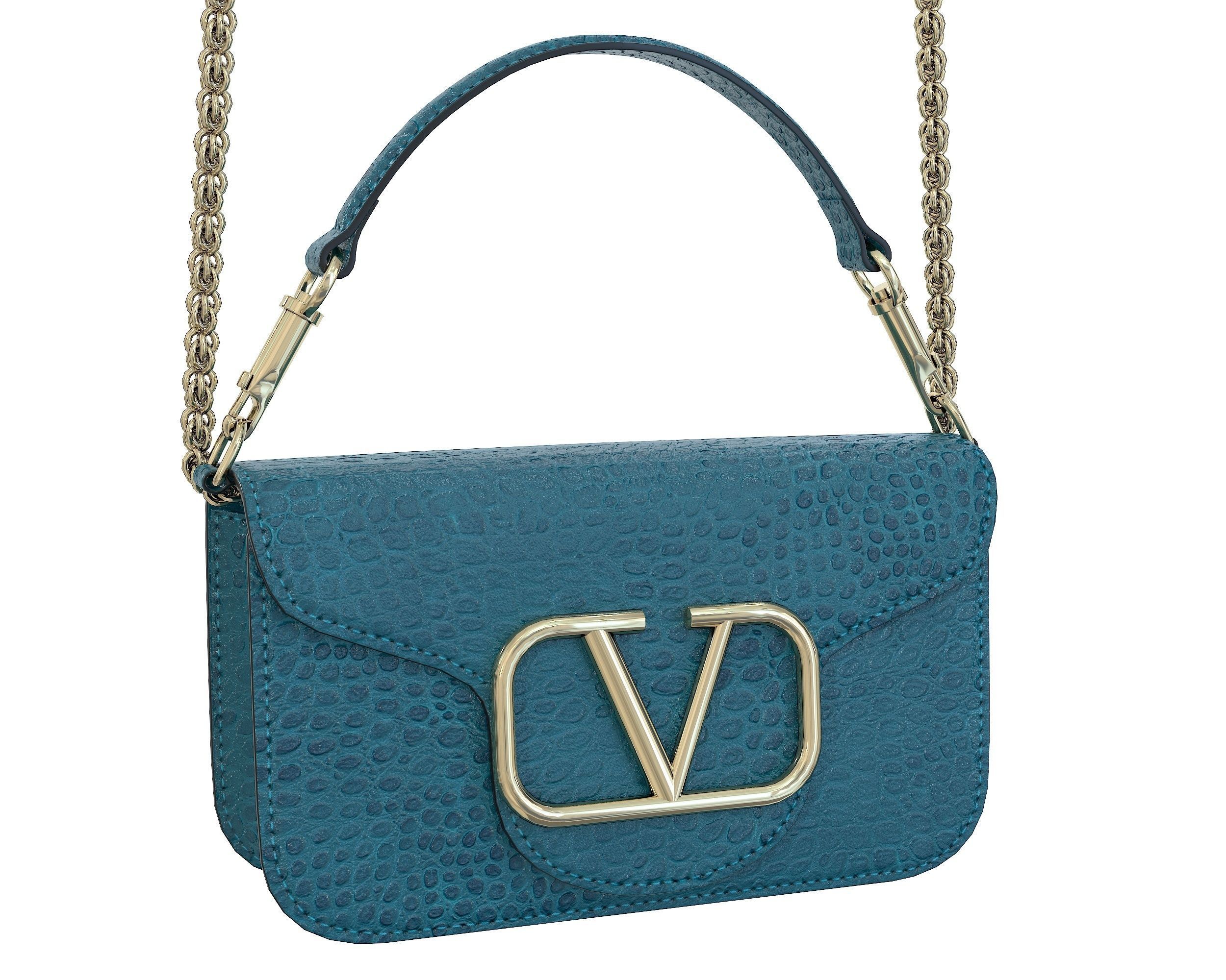 Valentino Garavani Loco Small Shoulder Bag Blue Snake Low-poly 3D model_5