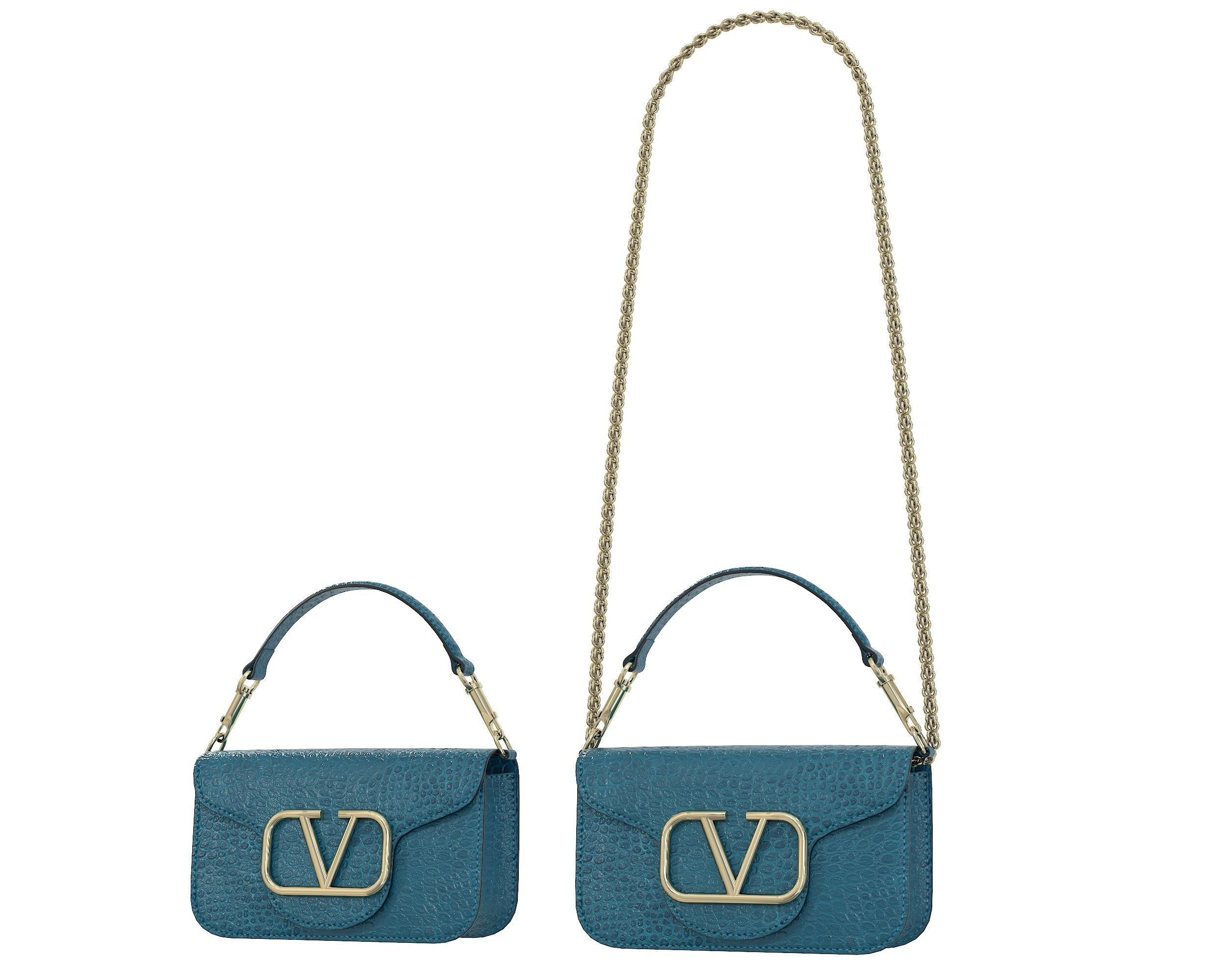 Valentino Garavani Loco Small Shoulder Bag Blue Snake Low-poly 3D model_1