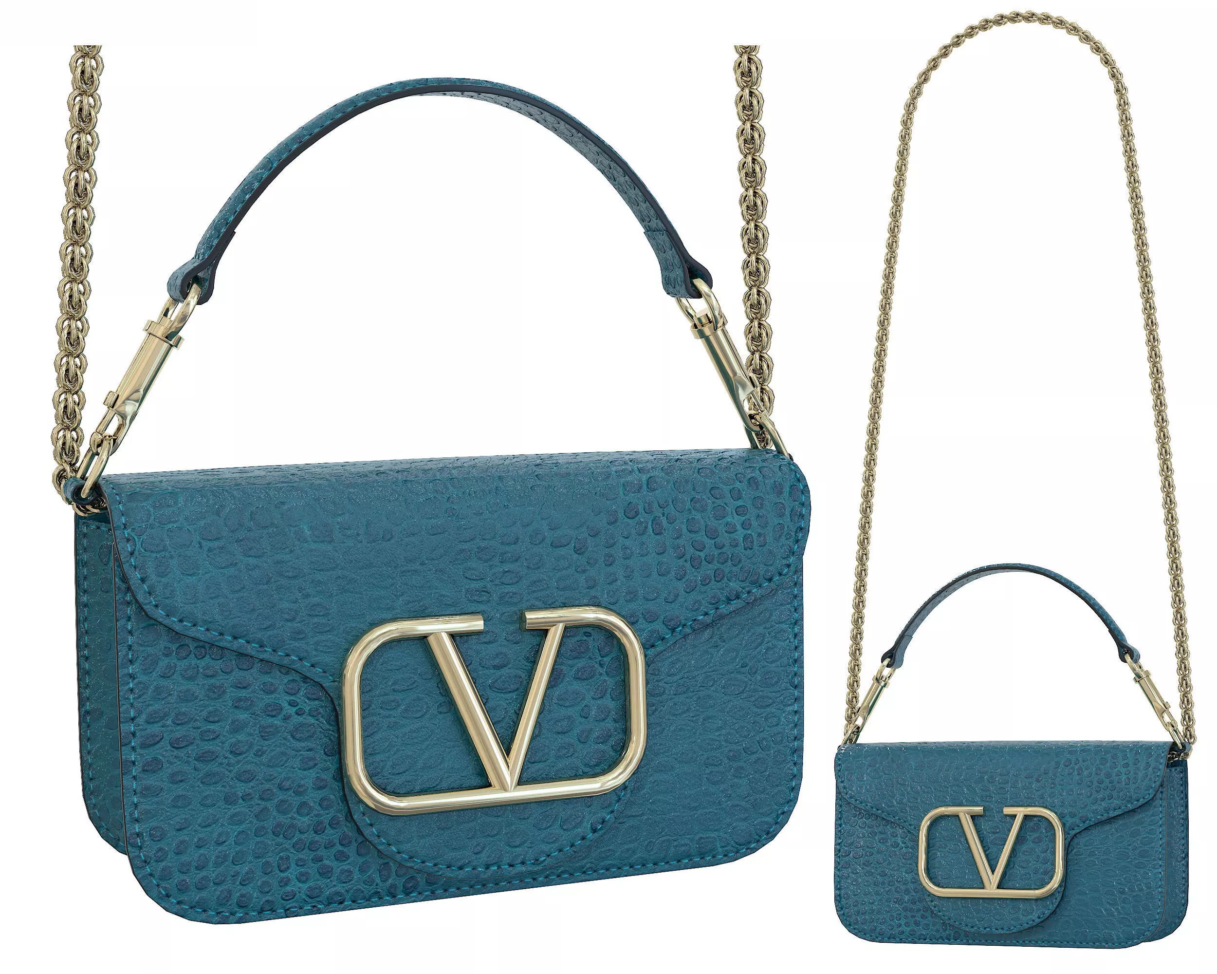 Valentino Garavani Loco Small Shoulder Bag Blue Snake Low-poly 3D model_0