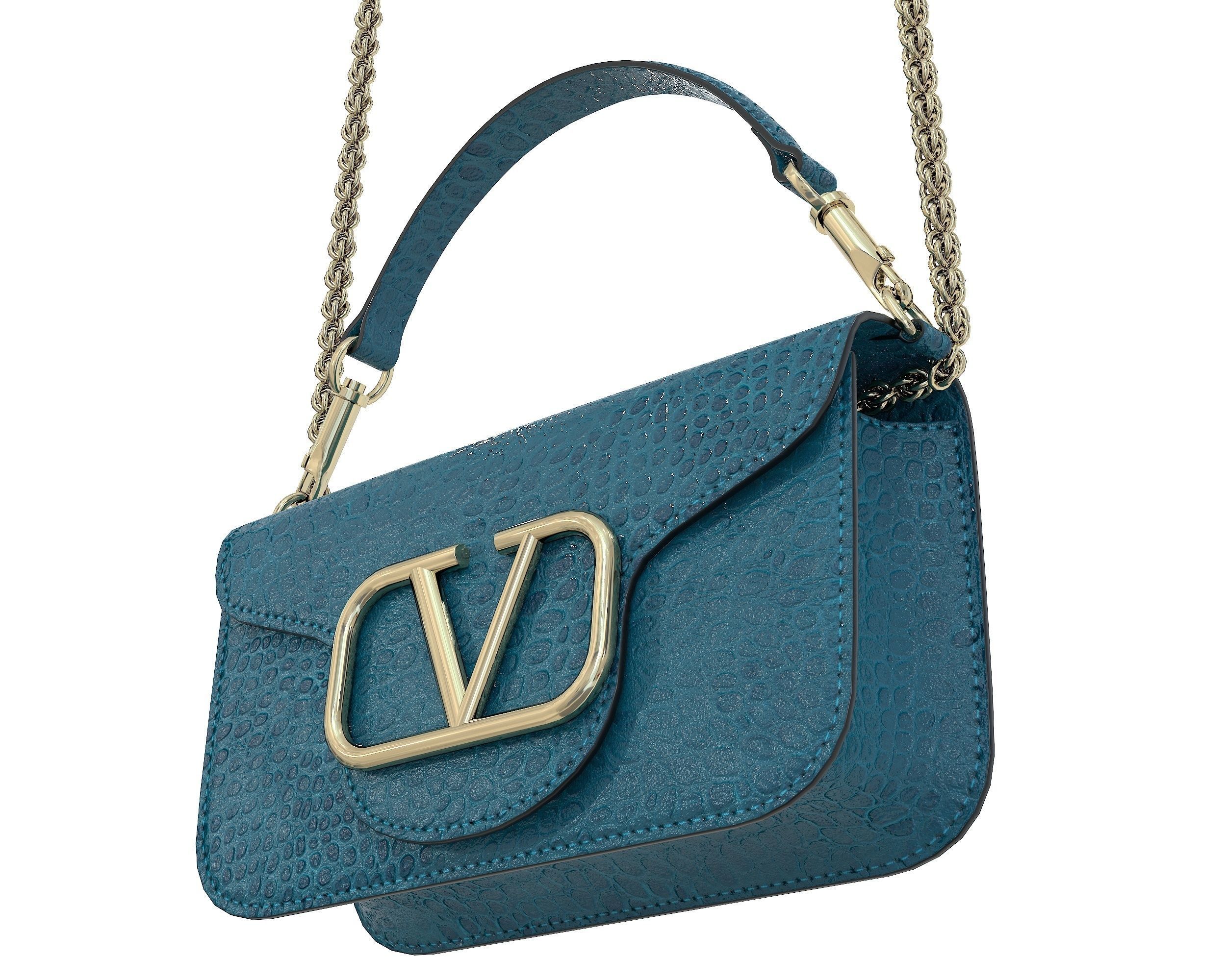 Valentino Garavani Loco Small Shoulder Bag Blue Snake Low-poly 3D model_4