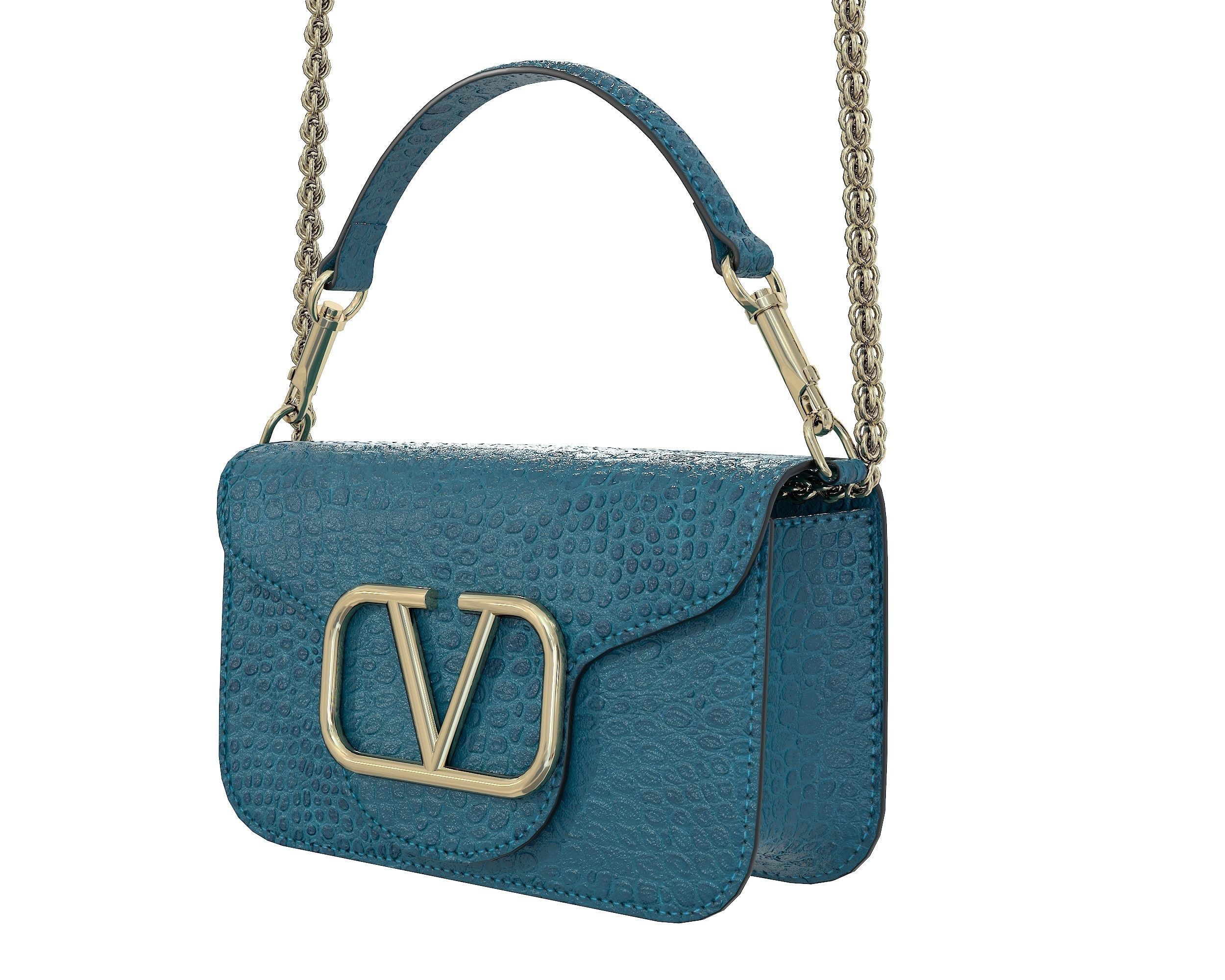 Valentino Garavani Loco Small Shoulder Bag Blue Snake Low-poly 3D model_3