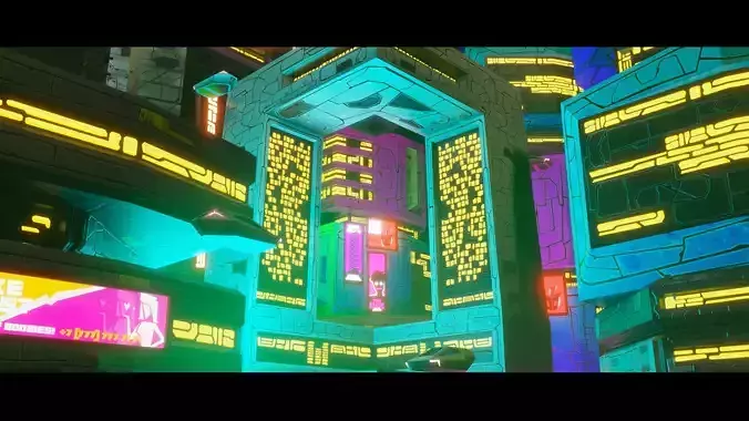 Modular Stylized Cyberpunk City Pack Low-poly 3D model
