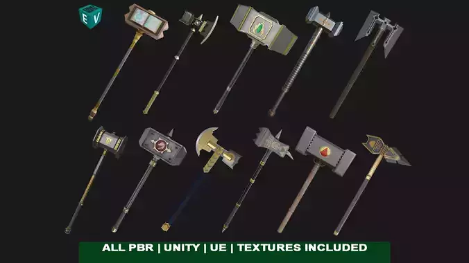 11 Battle Hammers Collection  All PBR Unity UE Textures Included 