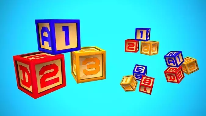 ABC 123 WOOD BLOCK DICE TOY CARTOON STYLIZED Low-poly 3D model
