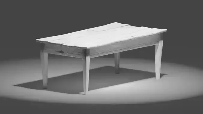 Old aged table with crooked white planks