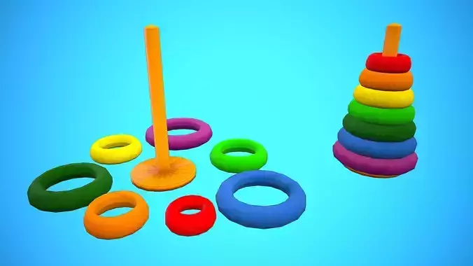 PYRAMID RINGS COLORS TOY CARTOON STYLIZED Low-poly 3D model