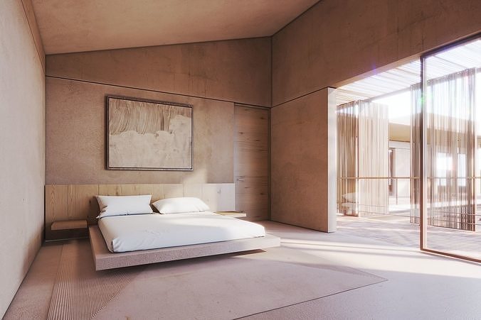 House concrete with pool 3D model 2