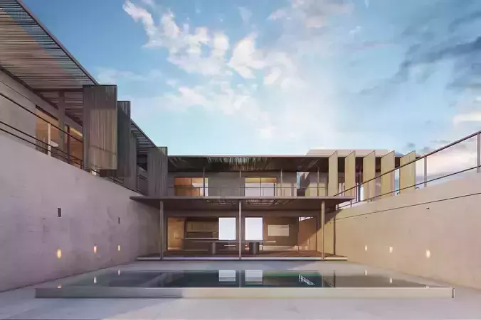 House concrete with pool 3D model
