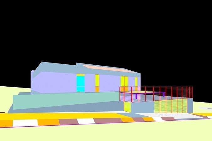 House concrete with pool 3D model 7