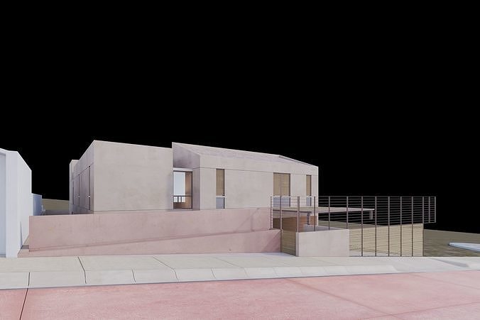 House concrete with pool 3D model 4
