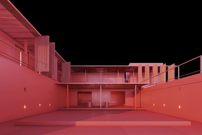 House concrete with pool 3D model 6