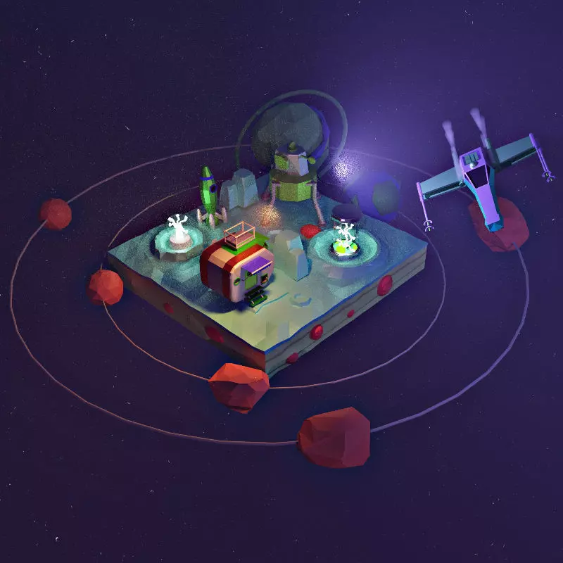 3d space envirenment Low-poly 3D model_0