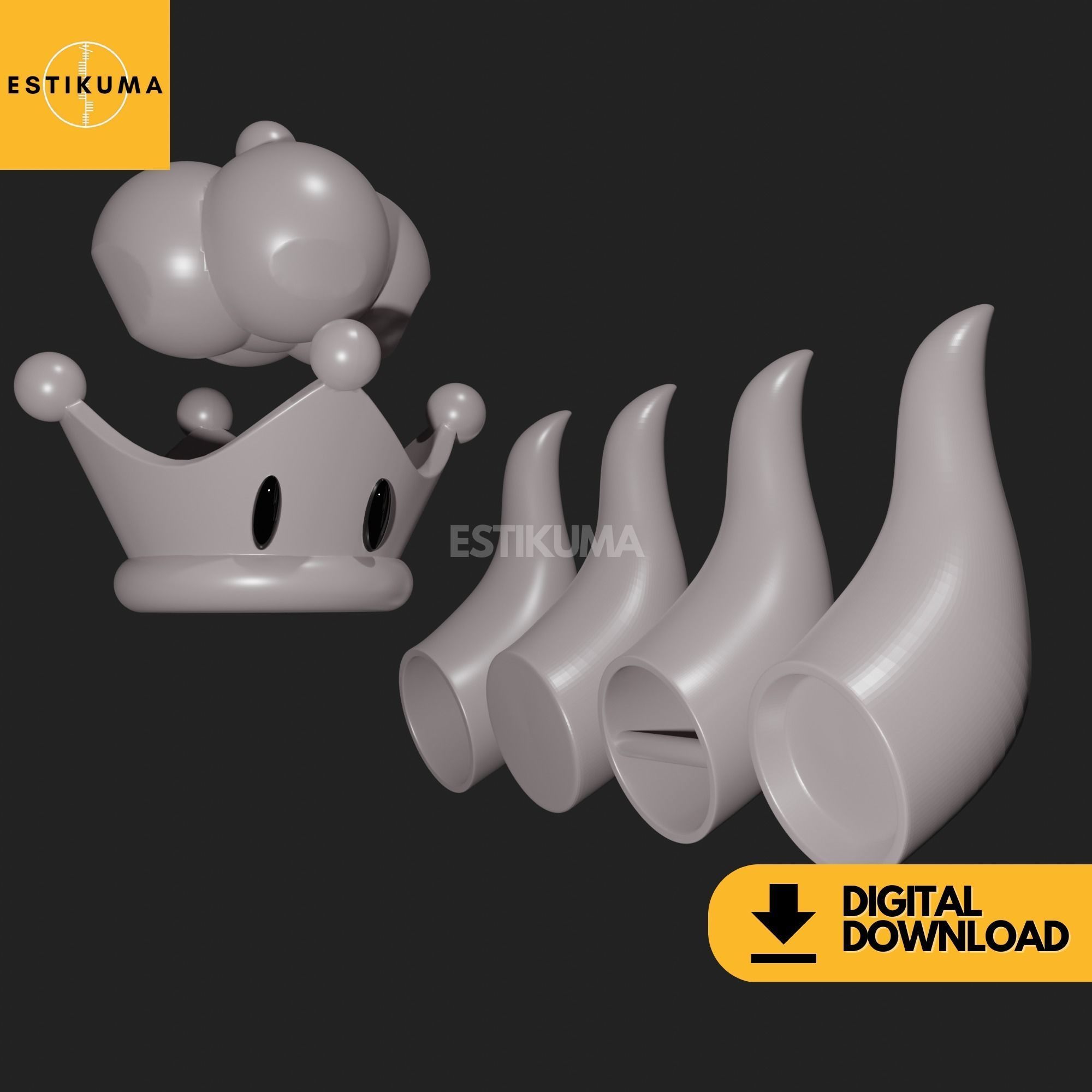 Bowsette Crown and Horns STL 3D Files Digital Download 3D print model_5