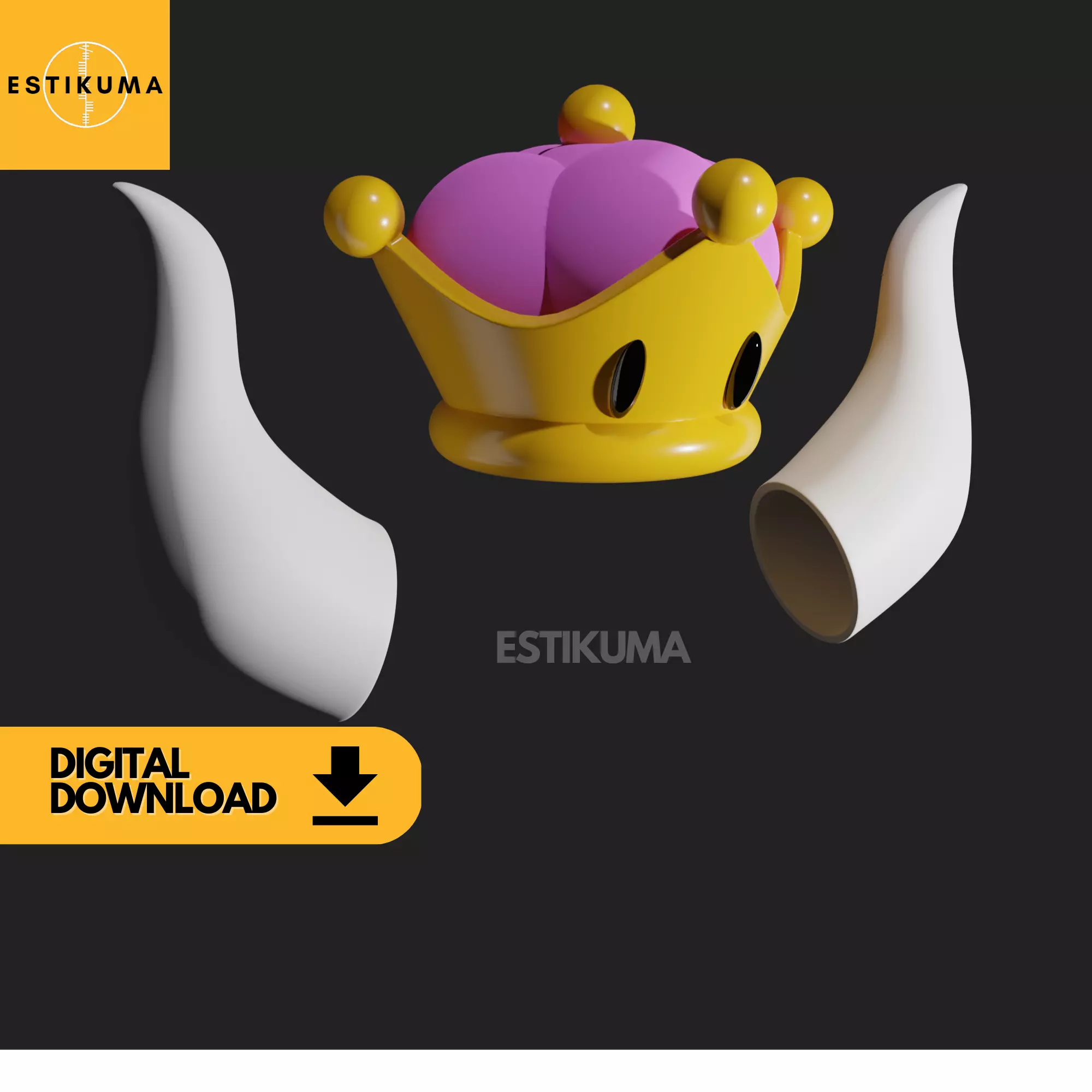 Bowsette Crown and Horns STL 3D Files Digital Download 3D print model_0