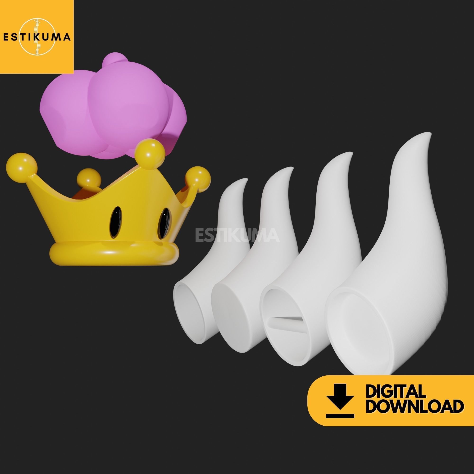 Bowsette Crown and Horns STL 3D Files Digital Download 3D print model_4