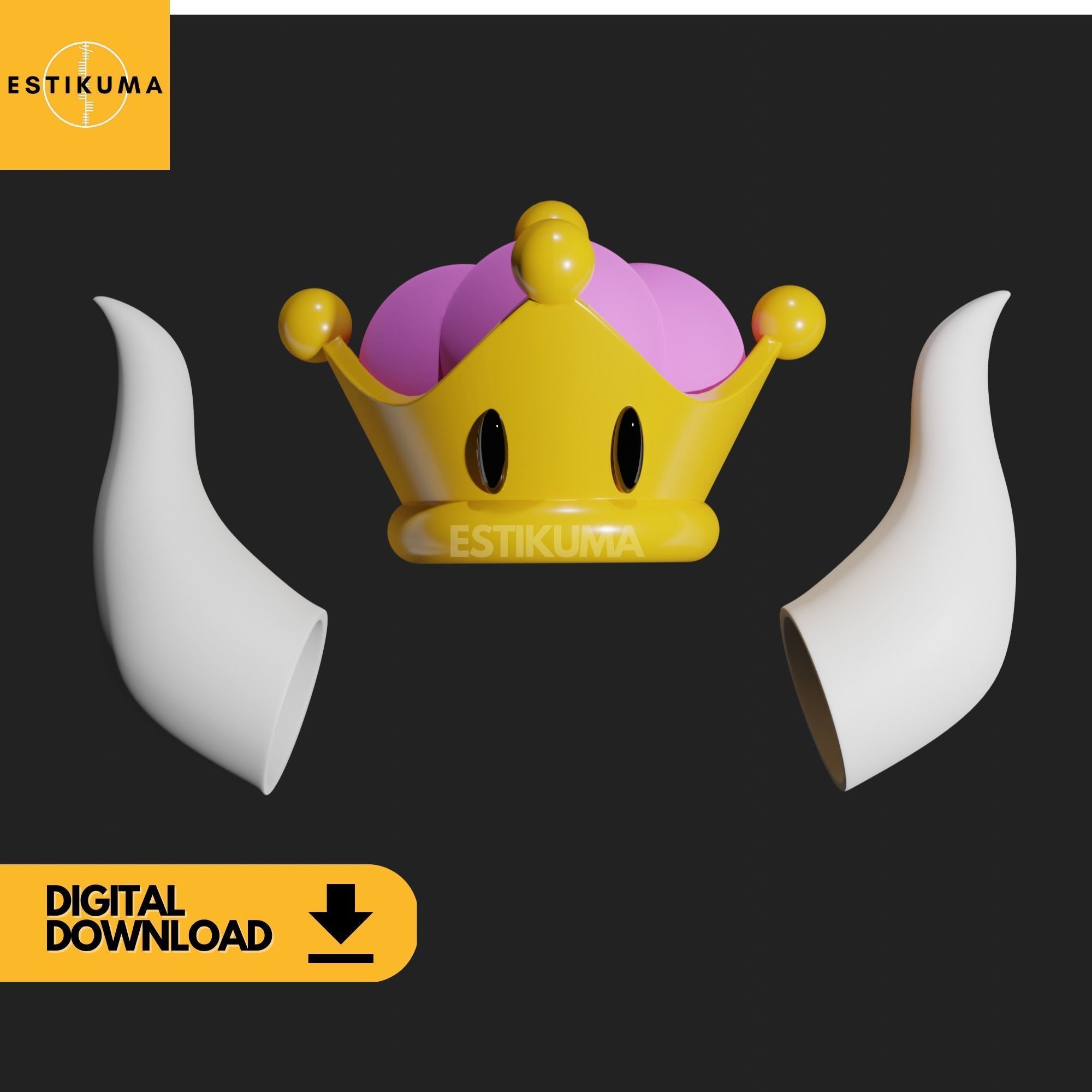 Bowsette Crown and Horns STL 3D Files Digital Download 3D print model_2