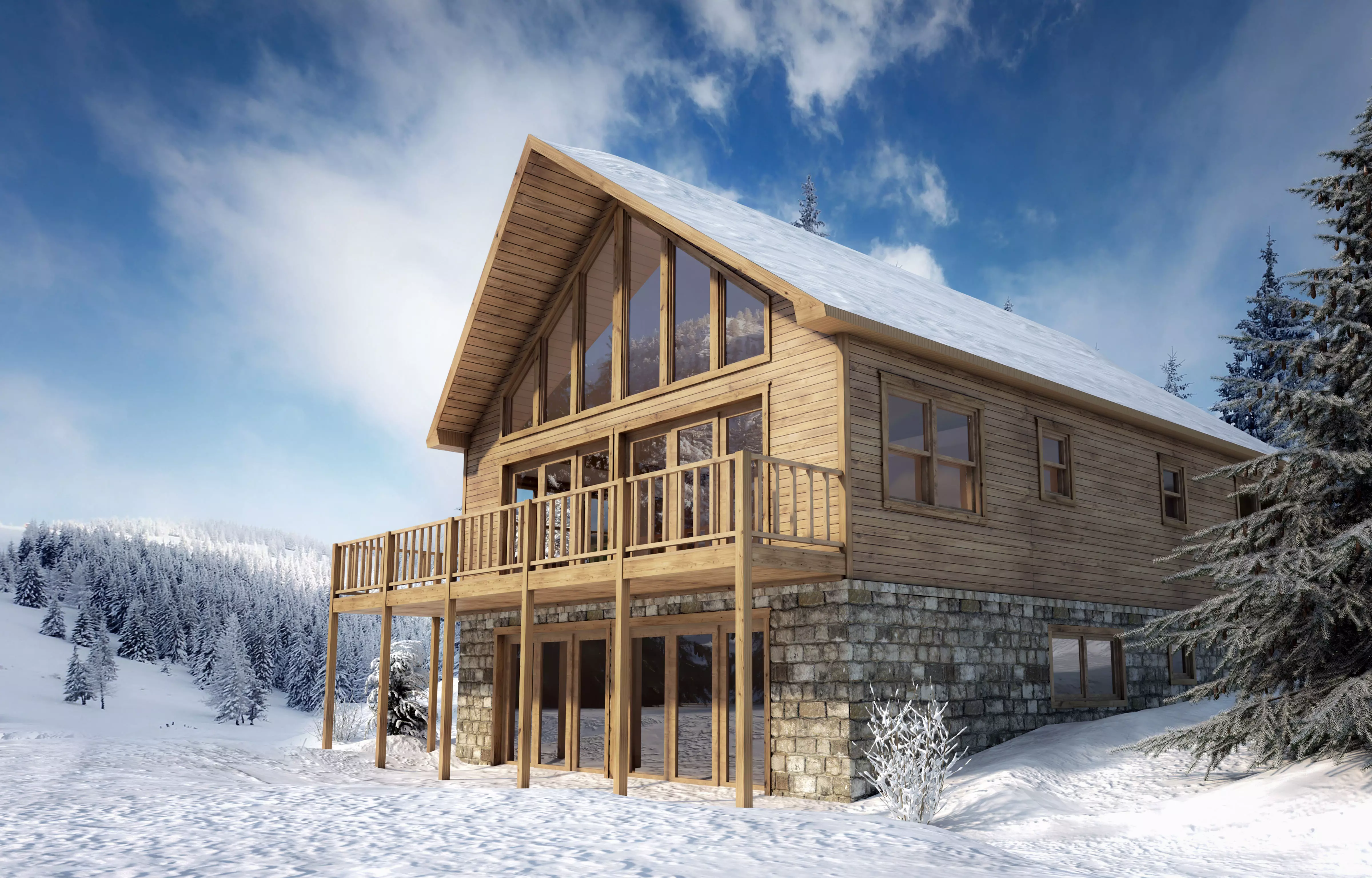 Chalet house 3D model_0