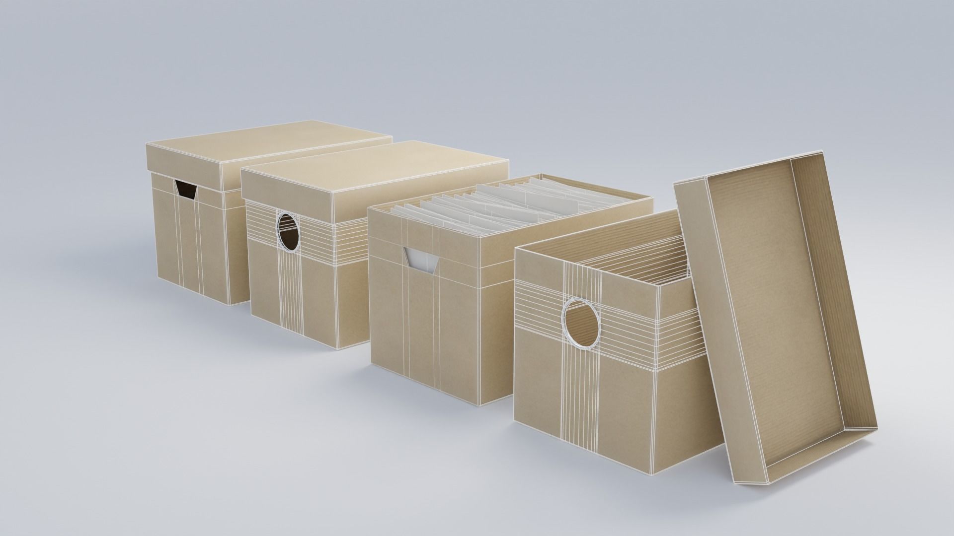 Cardboard Filing Box 4K and 2K Low-poly 3D model_1
