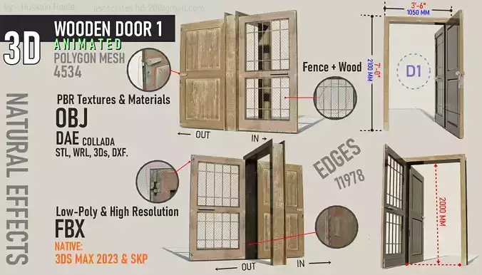 Wooden Door 1 Low-poly 3D model
