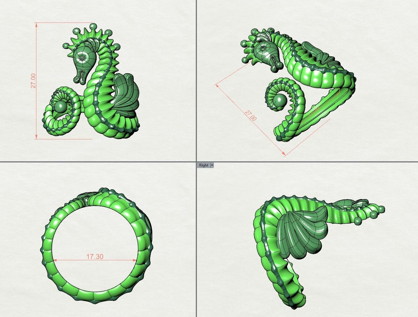 Sea Horse Ring Marine Flora Fauna Jewelry  3D print model_8