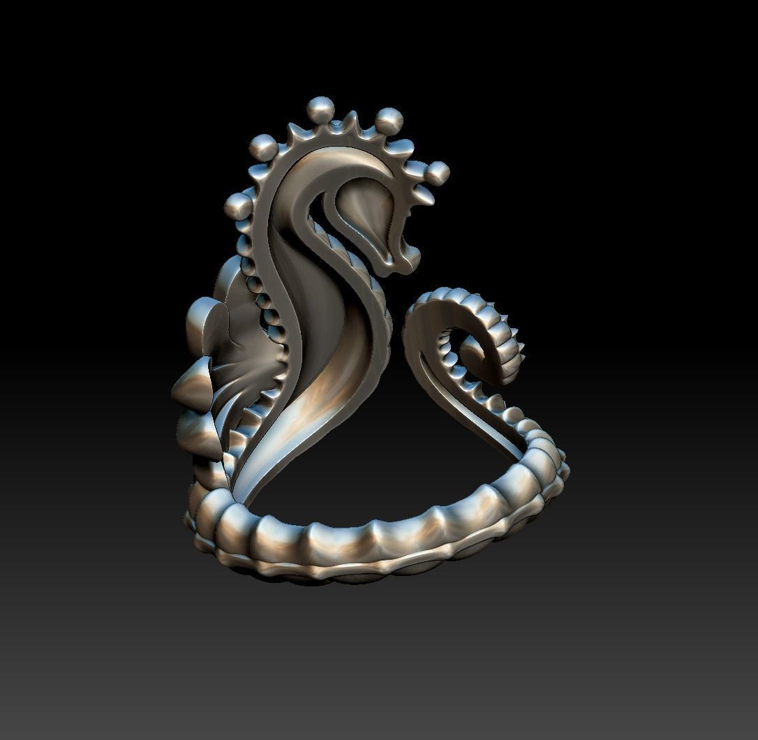 Sea Horse Ring Marine Flora Fauna Jewelry  3D print model_14