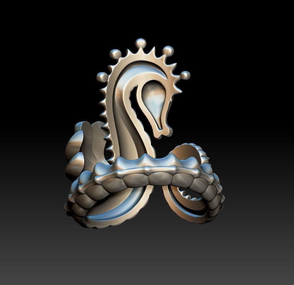 Sea Horse Ring Marine Flora Fauna Jewelry  3D print model_15