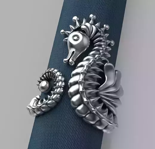 Sea Horse Ring Marine Flora Fauna Jewelry  3D print model