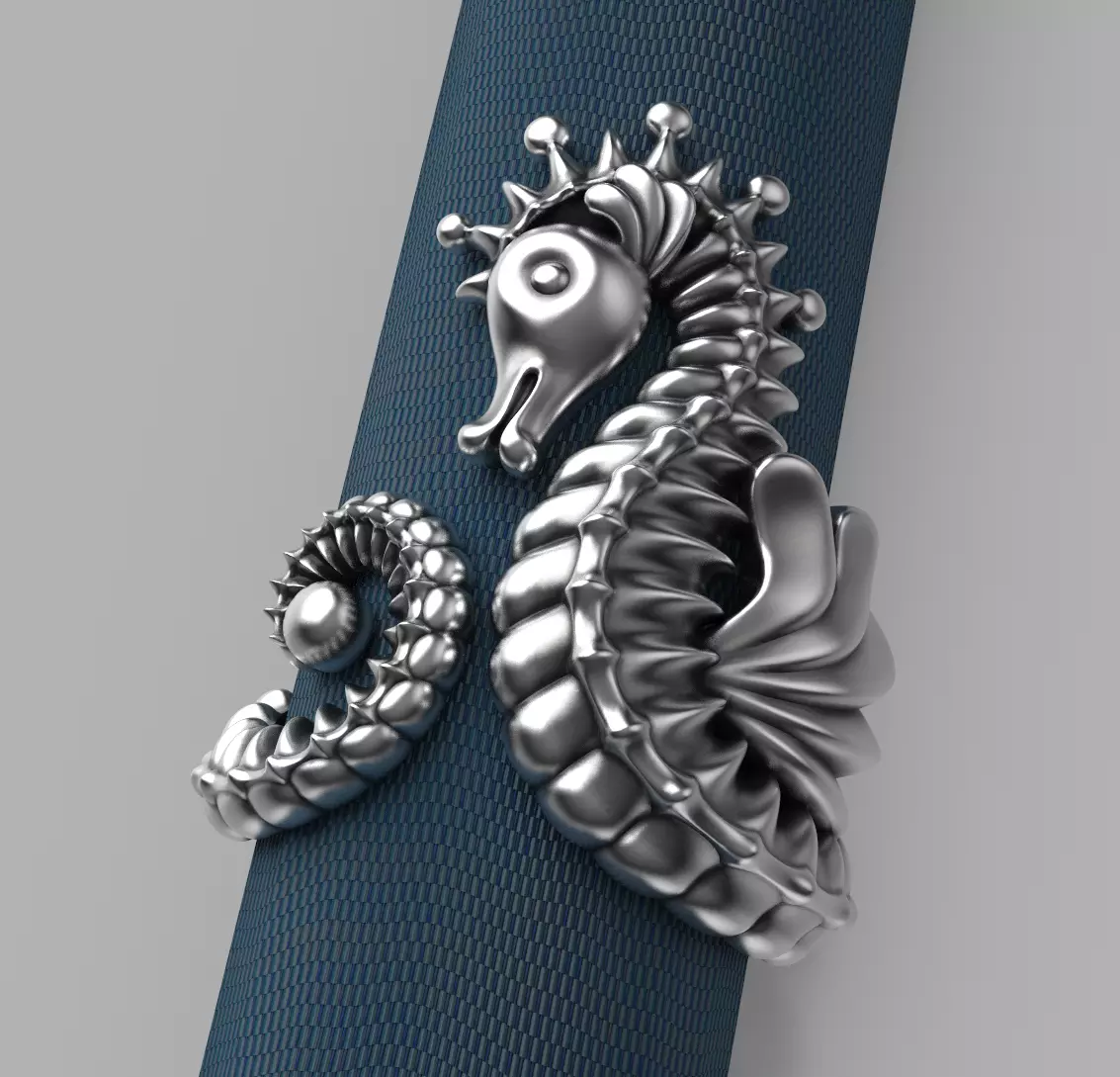 Sea Horse Ring Marine Flora Fauna Jewelry  3D print model_0