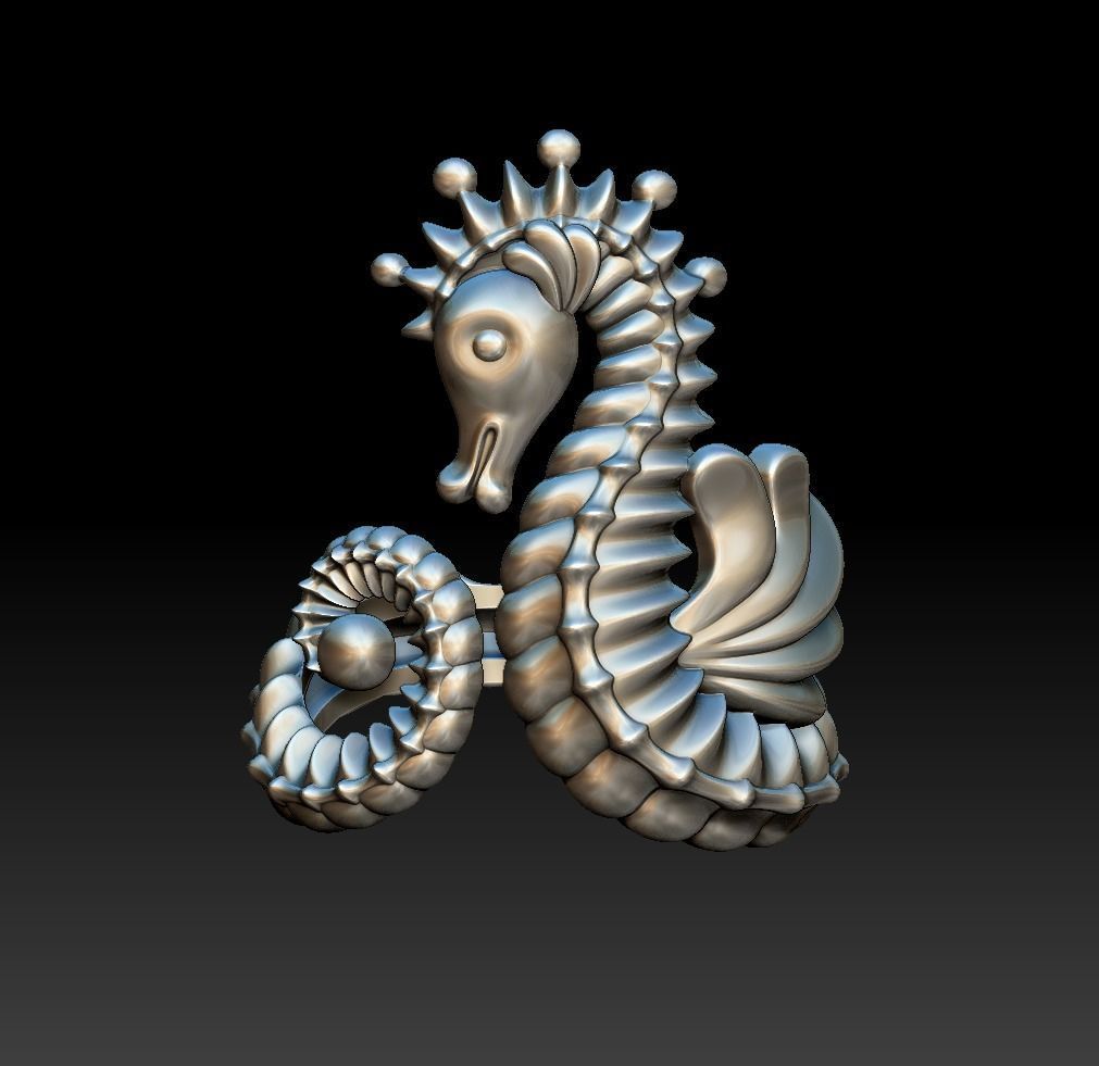 Sea Horse Ring Marine Flora Fauna Jewelry  3D print model_13