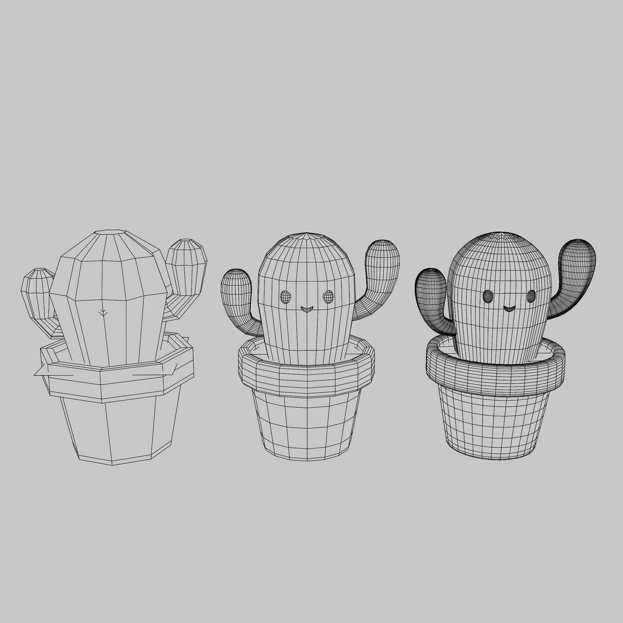 Cartoon Cactus Low-poly 3D model_3