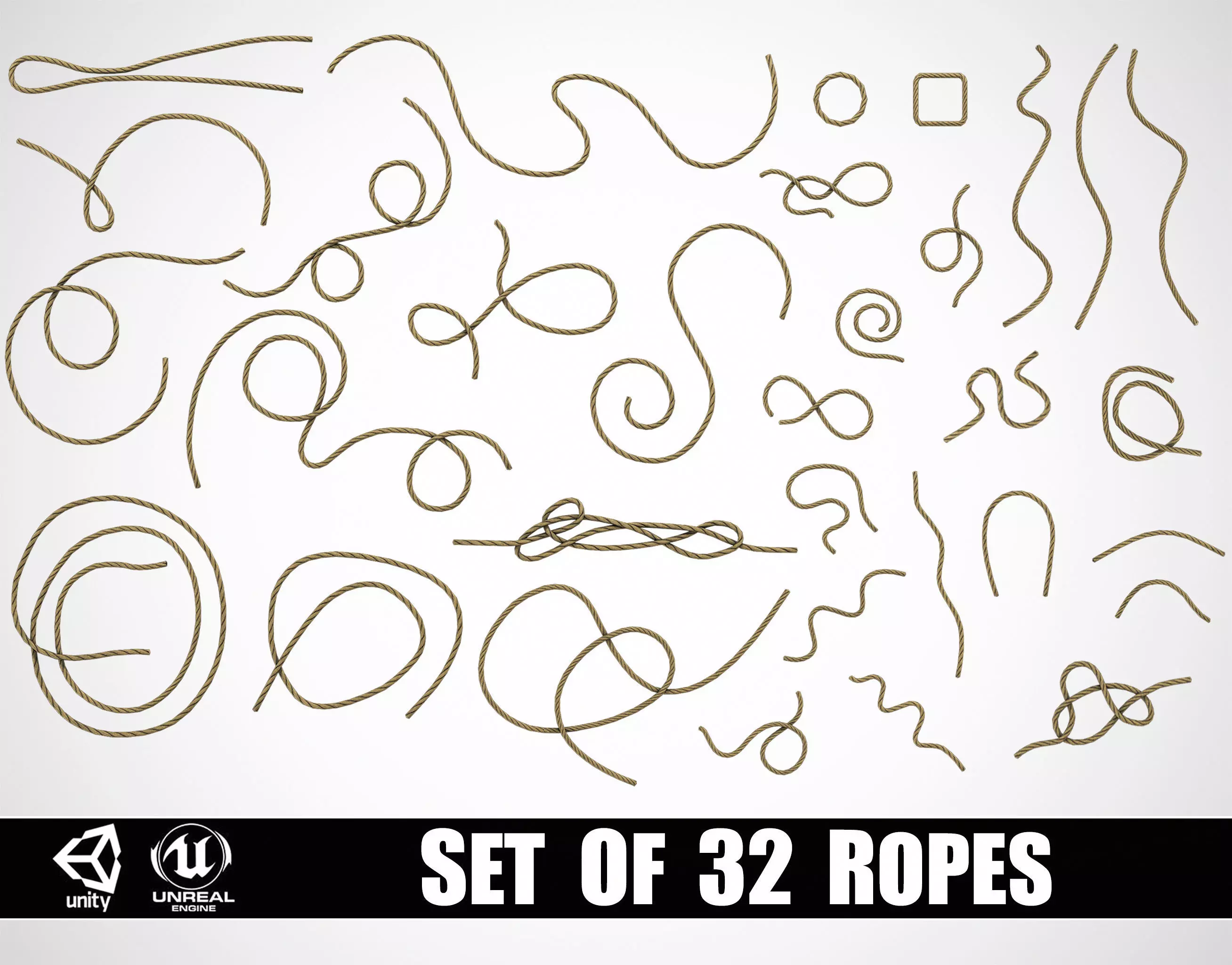 Set of 32 Ropes Kitbash Low-poly 3D model