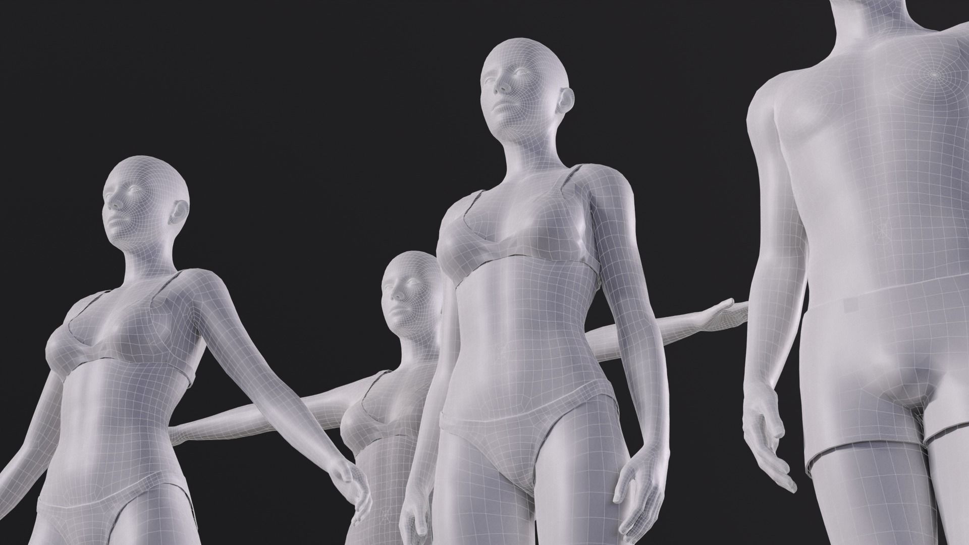 Characters base mesh pack Low-poly 3D model_2