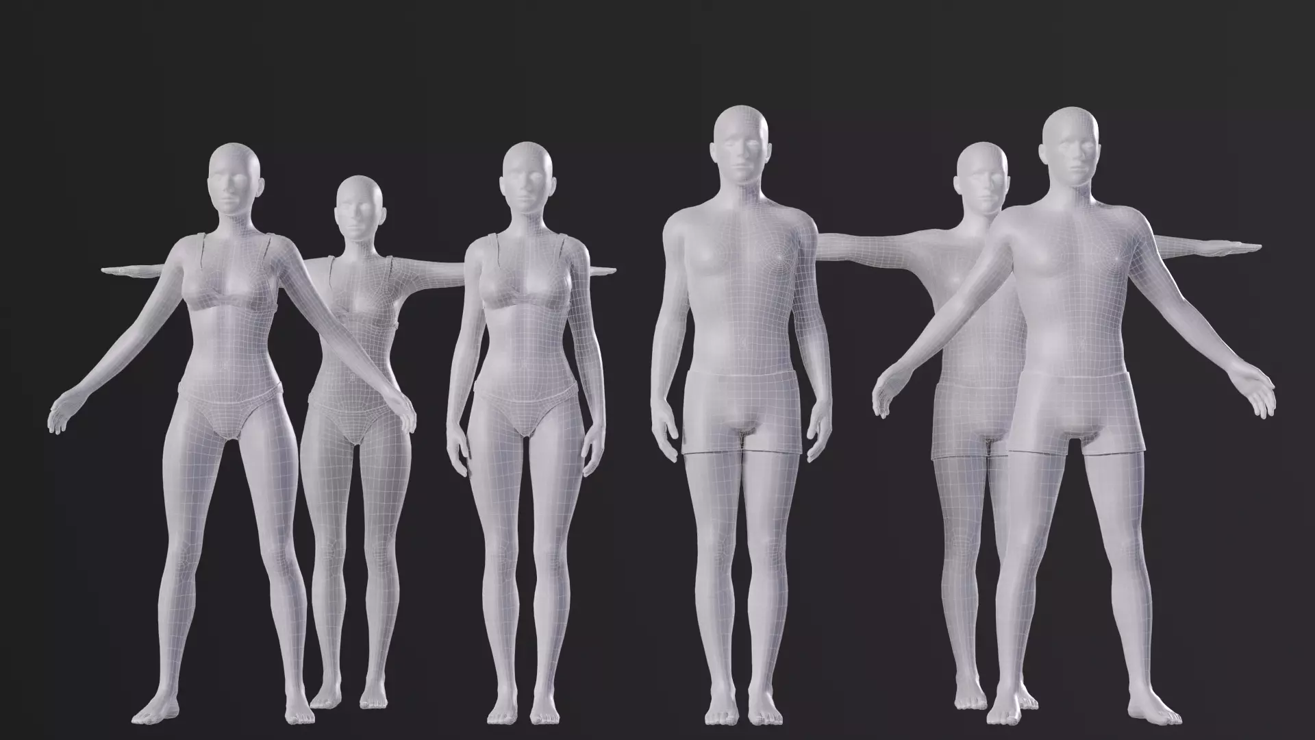 Characters base mesh pack Low-poly 3D model_0