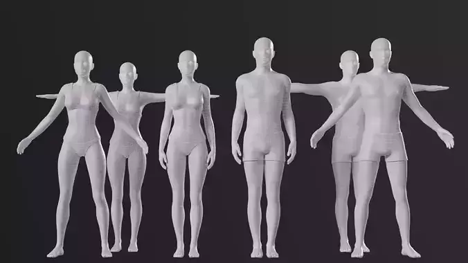 Characters base mesh pack Low-poly 3D model