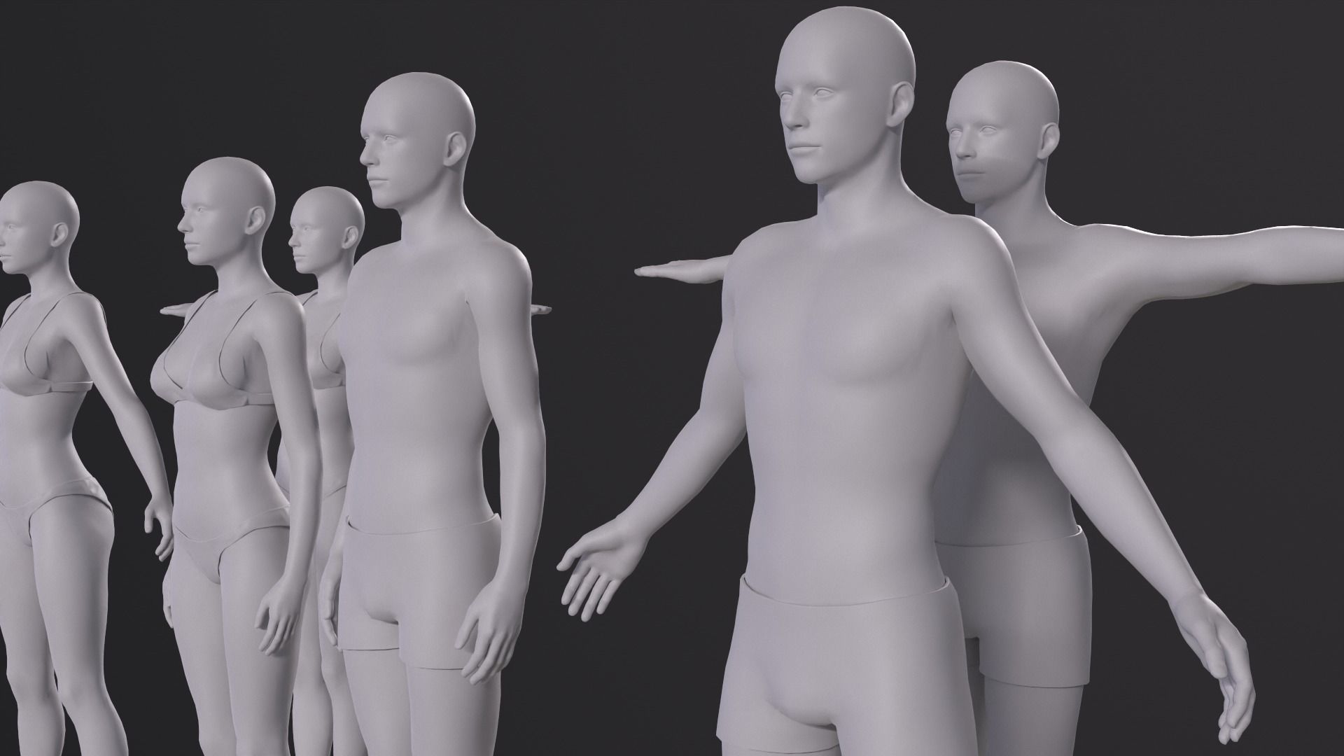 Characters base mesh pack Low-poly 3D model_11