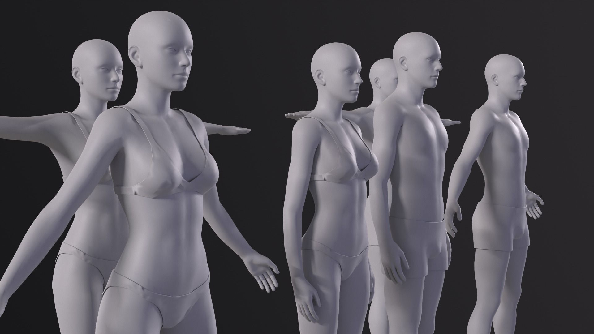 Characters base mesh pack Low-poly 3D model_14