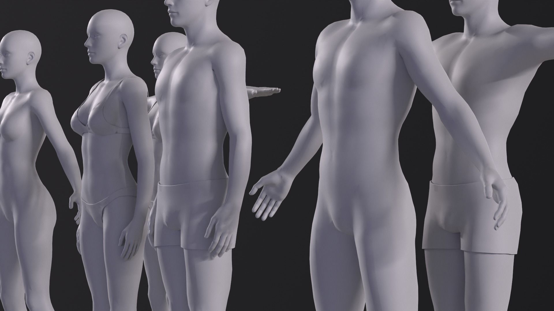 Characters base mesh pack Low-poly 3D model_13