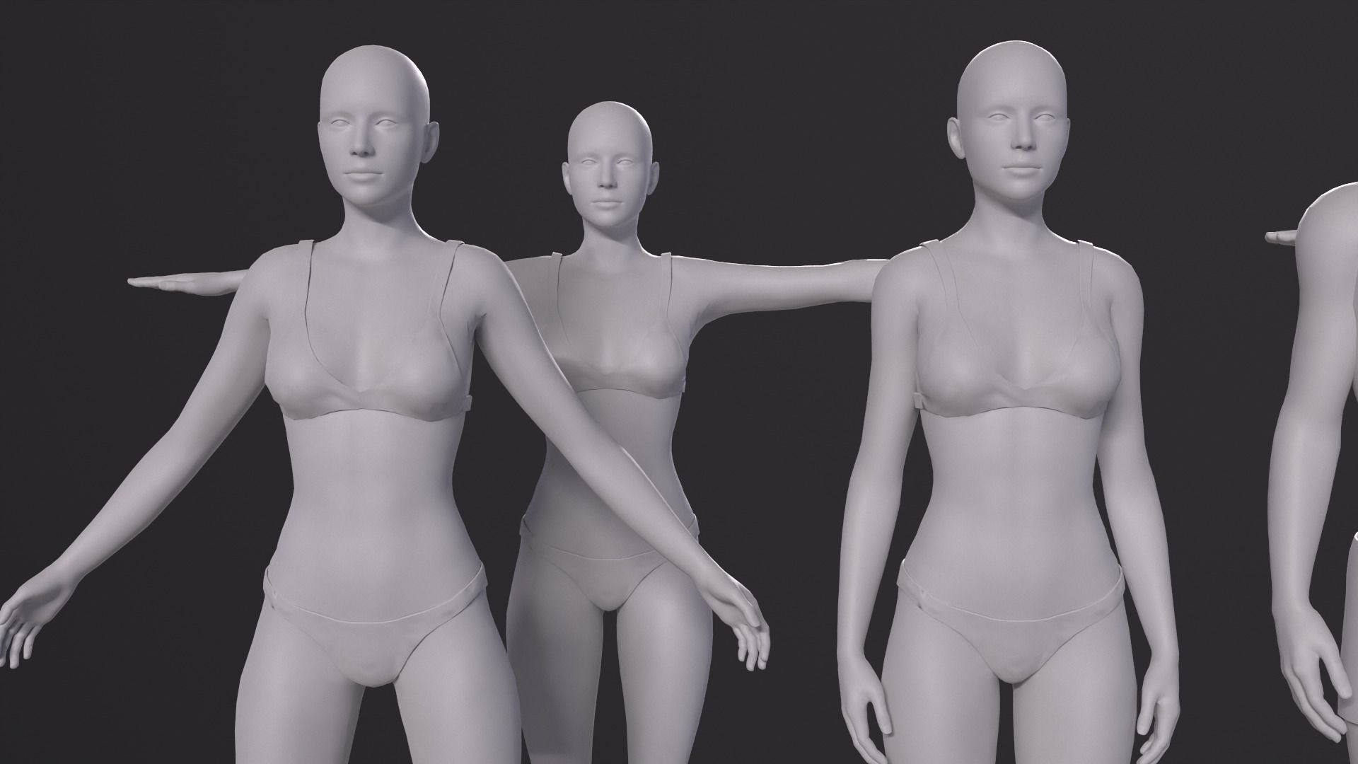 Characters base mesh pack Low-poly 3D model_9